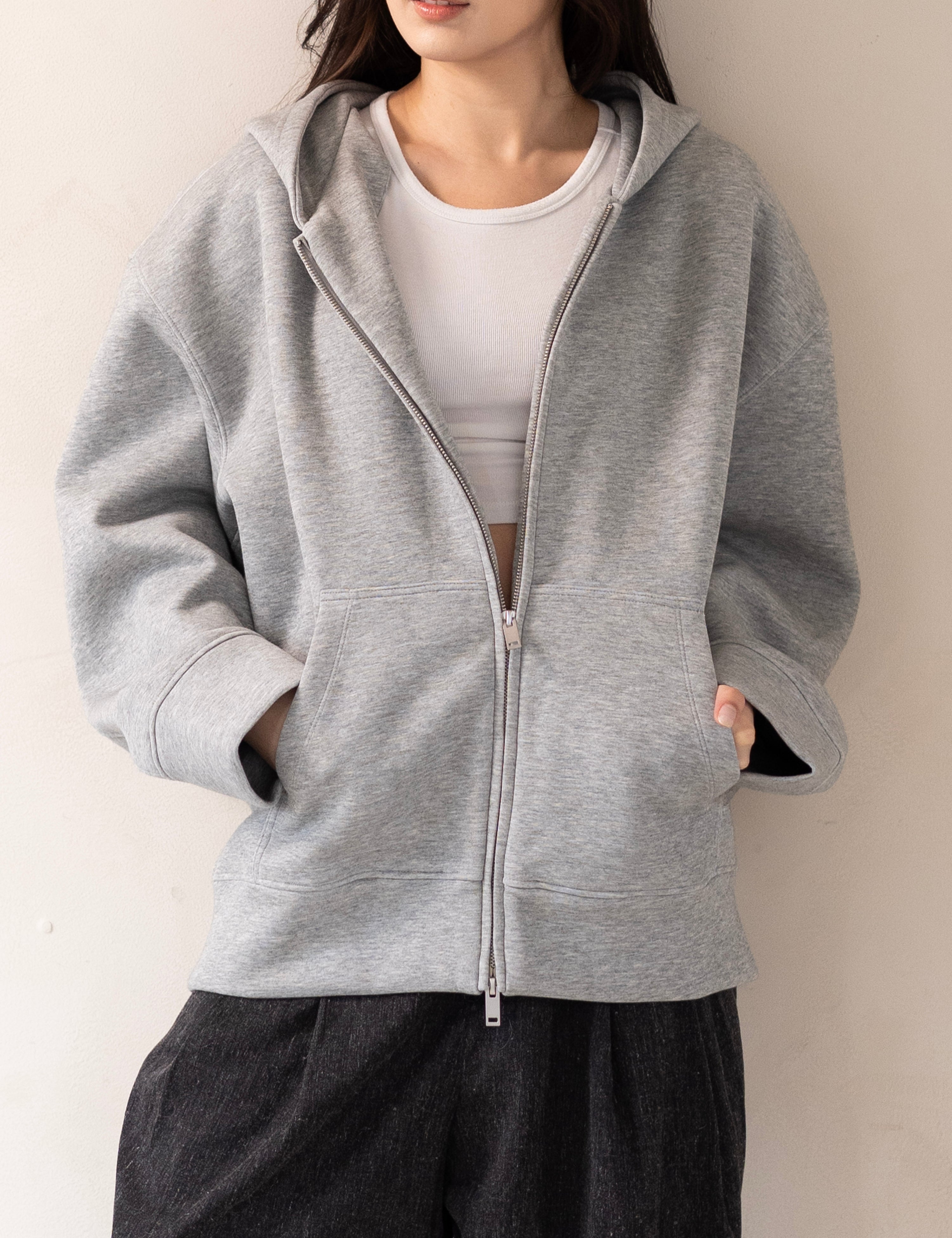 Figure Lecture | Oversize Cotton Ease Zip Hoodie | Grey