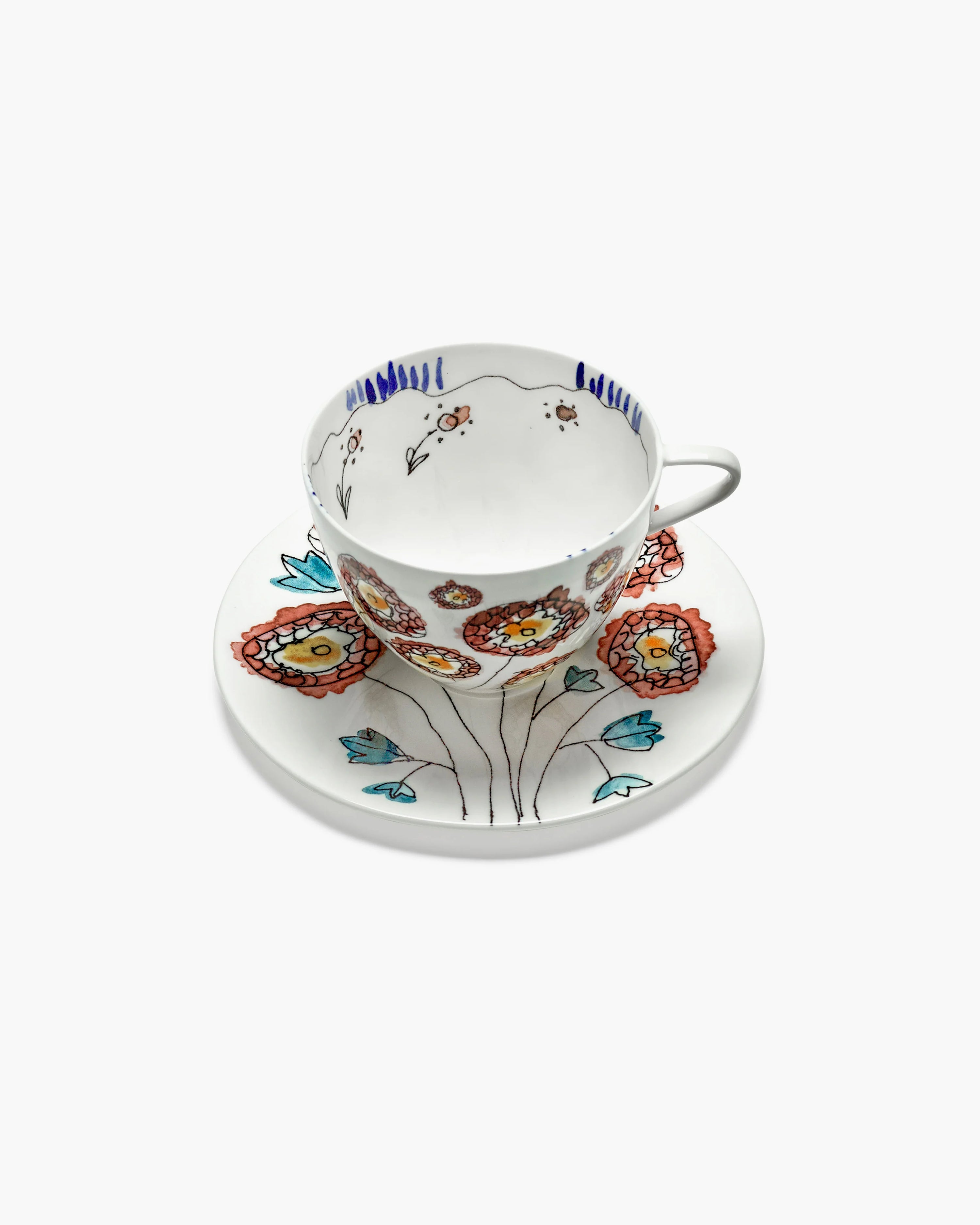 Cappuccino cup with saucer Anemone milk Midnight Flowers