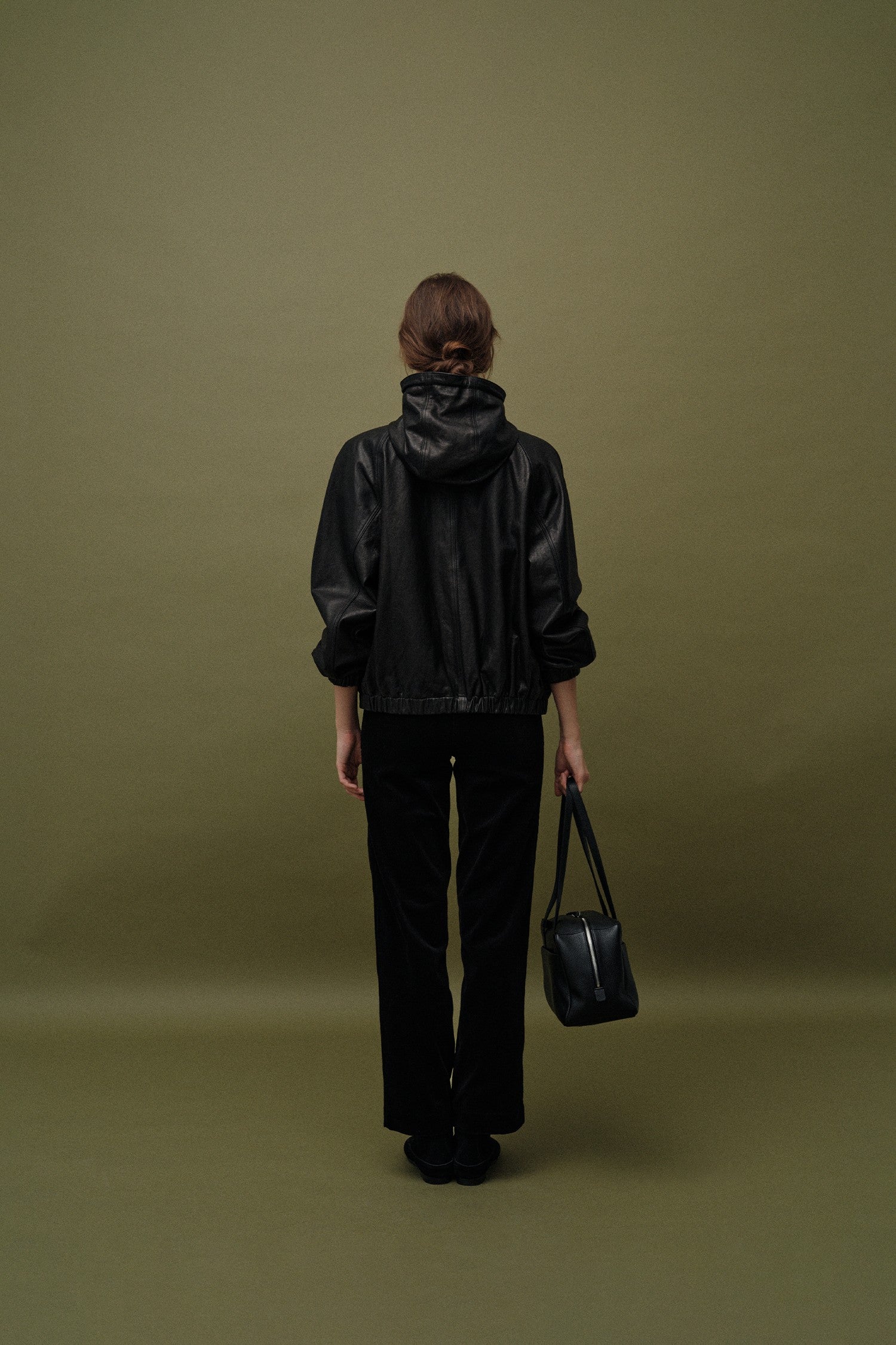 HOODED LEATHER BLOUSON JACKET