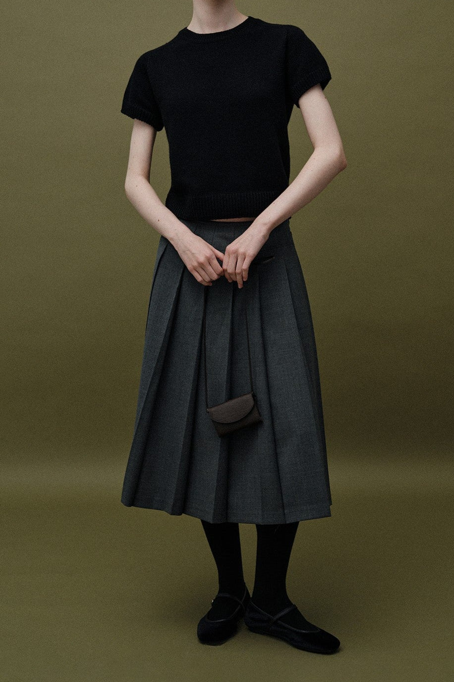 WOOL PLEATED SKIRT - Grey