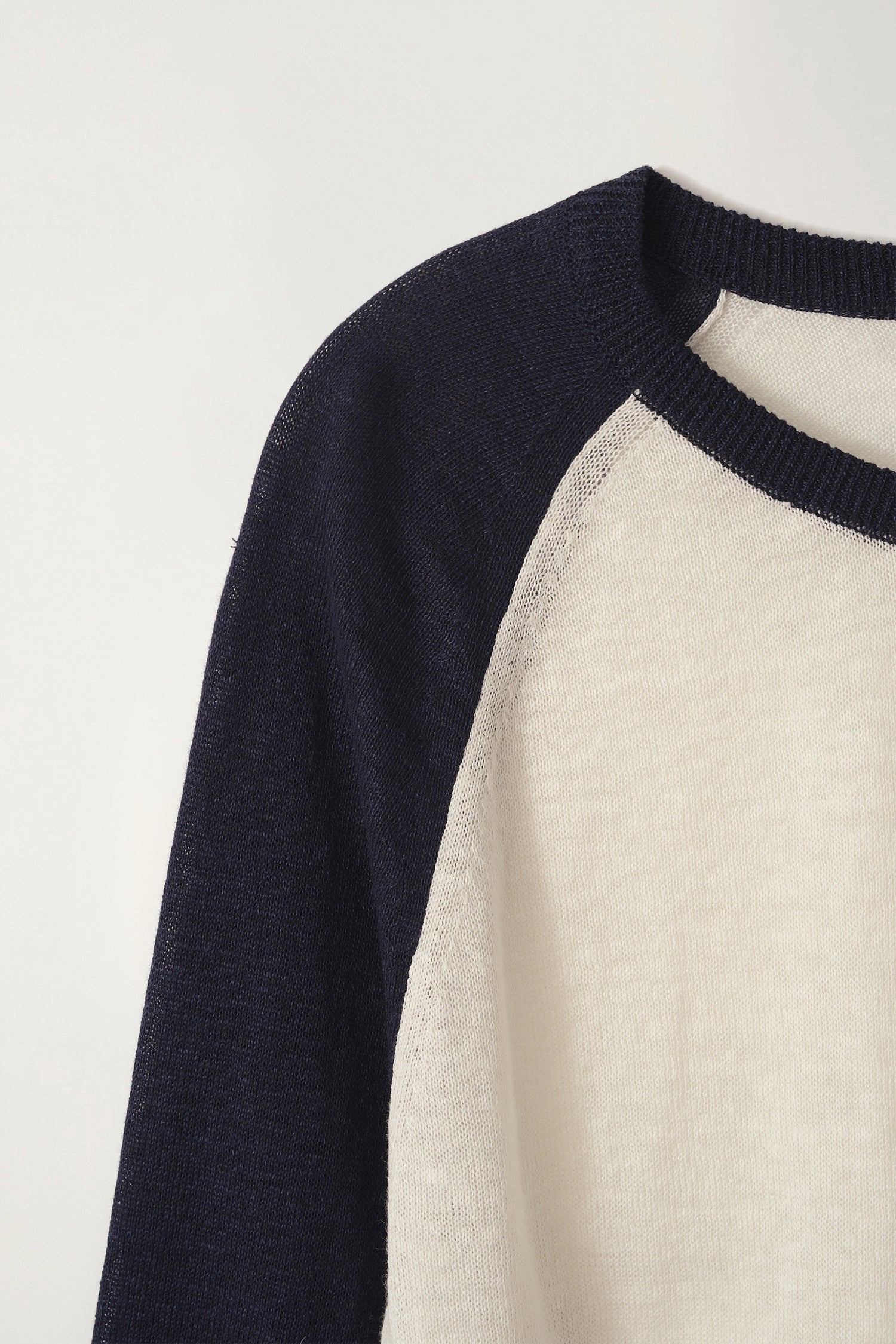 GRIN LINEN KNIT TOP (Navy Ivory)