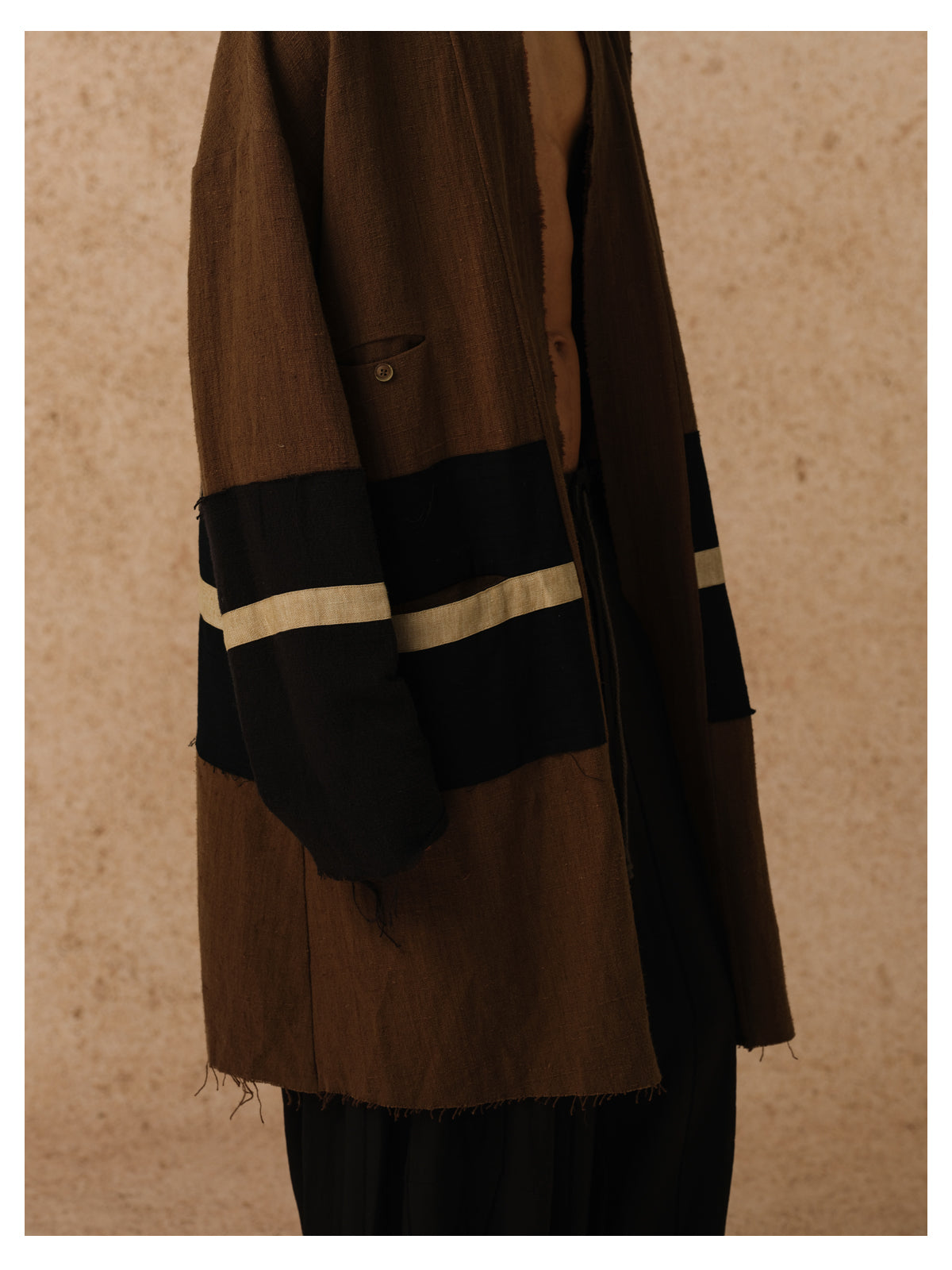 Morin Khuur | Brown striped patchwork Taoist robe coat