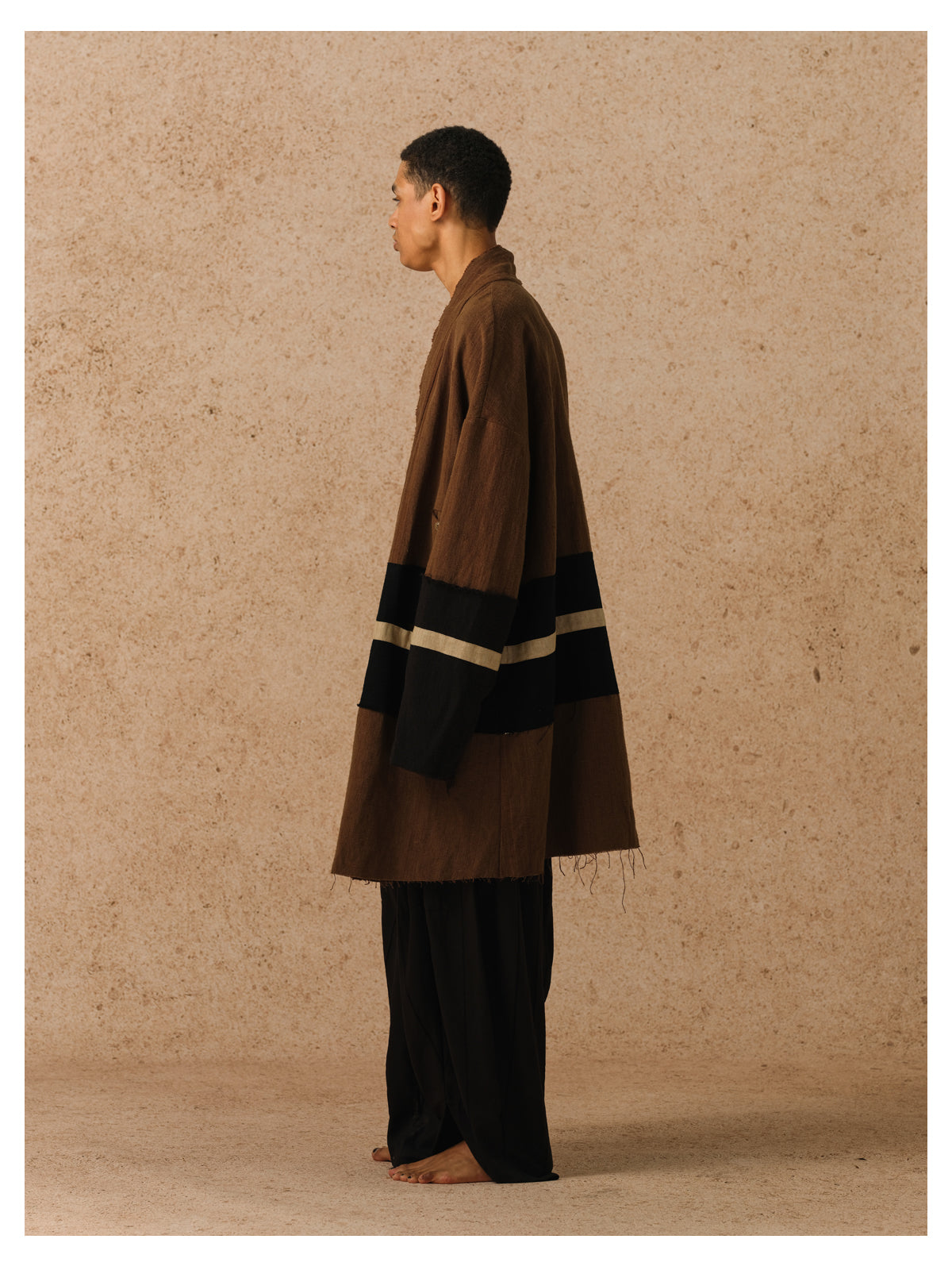 Morin Khuur | Brown striped patchwork Taoist robe coat