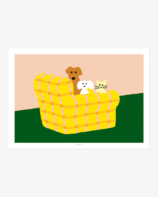 ARMCHAIR DOGS & CAT POSTER - WARMGREY TAIL