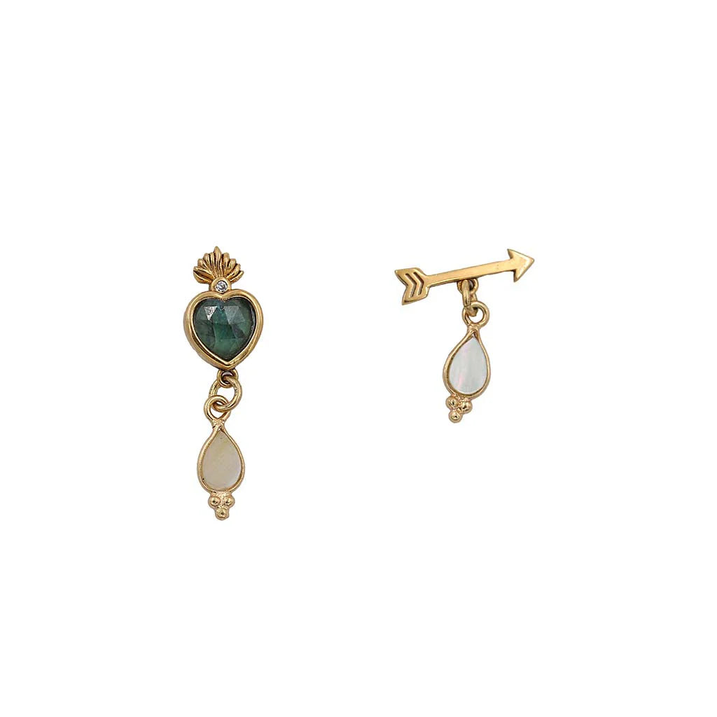 Sacha Heart Arrow Stone Earrings - Blue/ Off-White