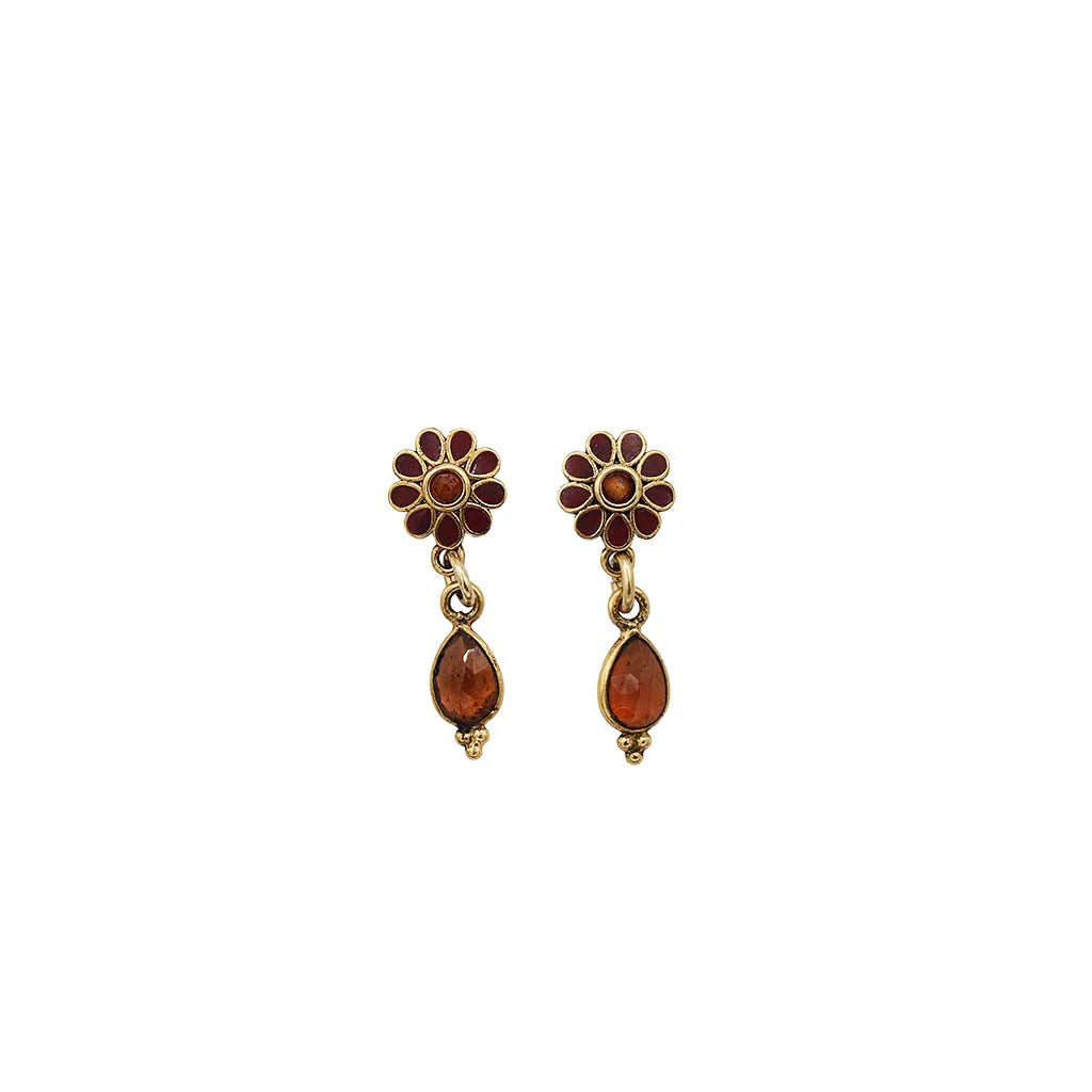 Sissi Flower Drop studs - Bordeaux/ Drop Orange