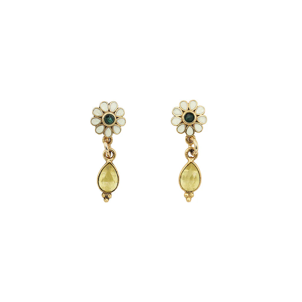 Sissi Flower Drop studs - Off white/ Drop Yellow