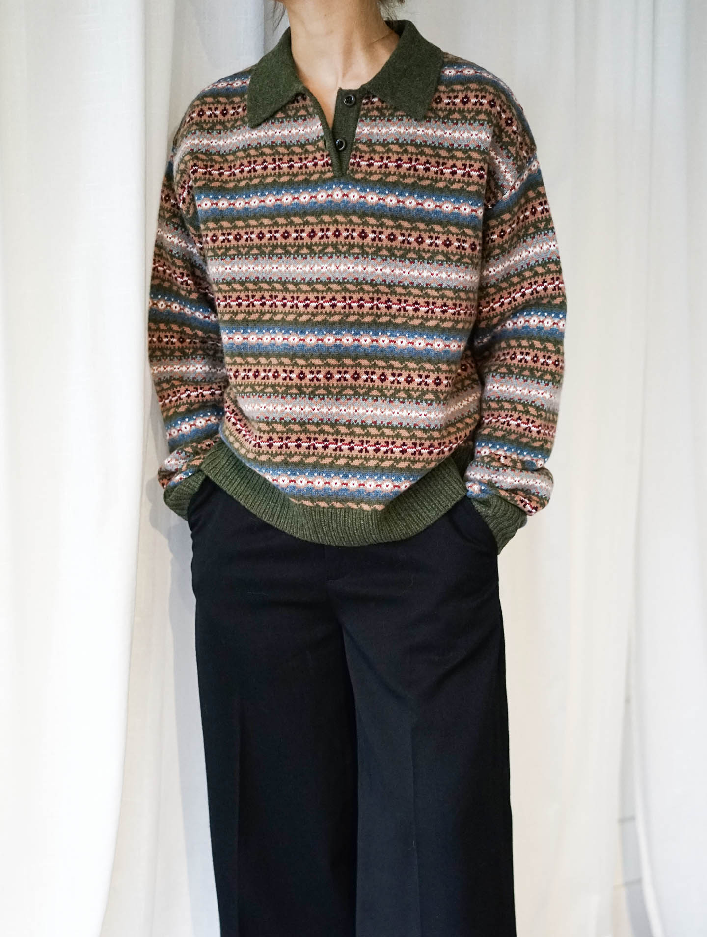 Figure Lecture | Vintage Green Long Sleeve Knit Polo