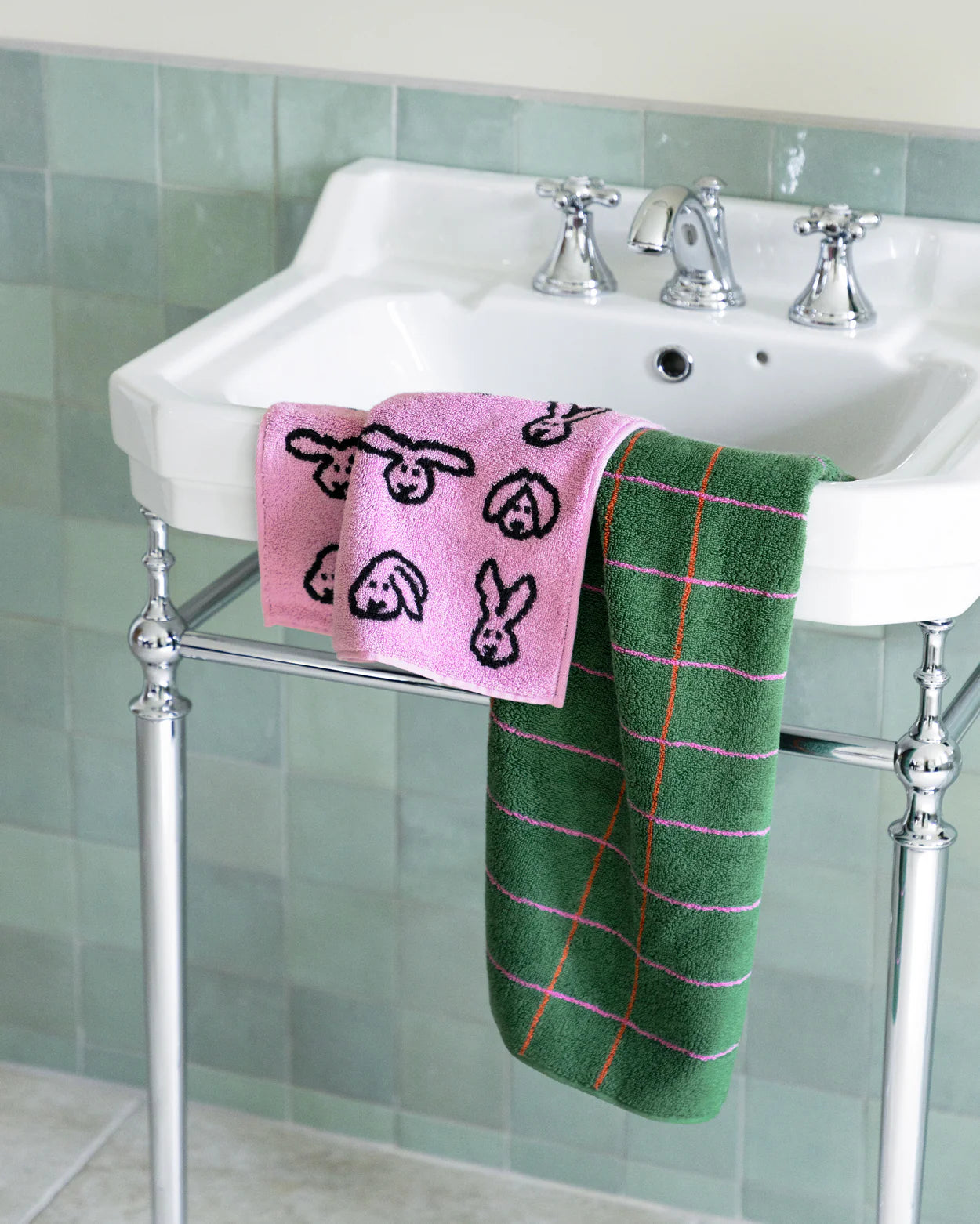 TILE FACE TOWEL - DEEP GREEN