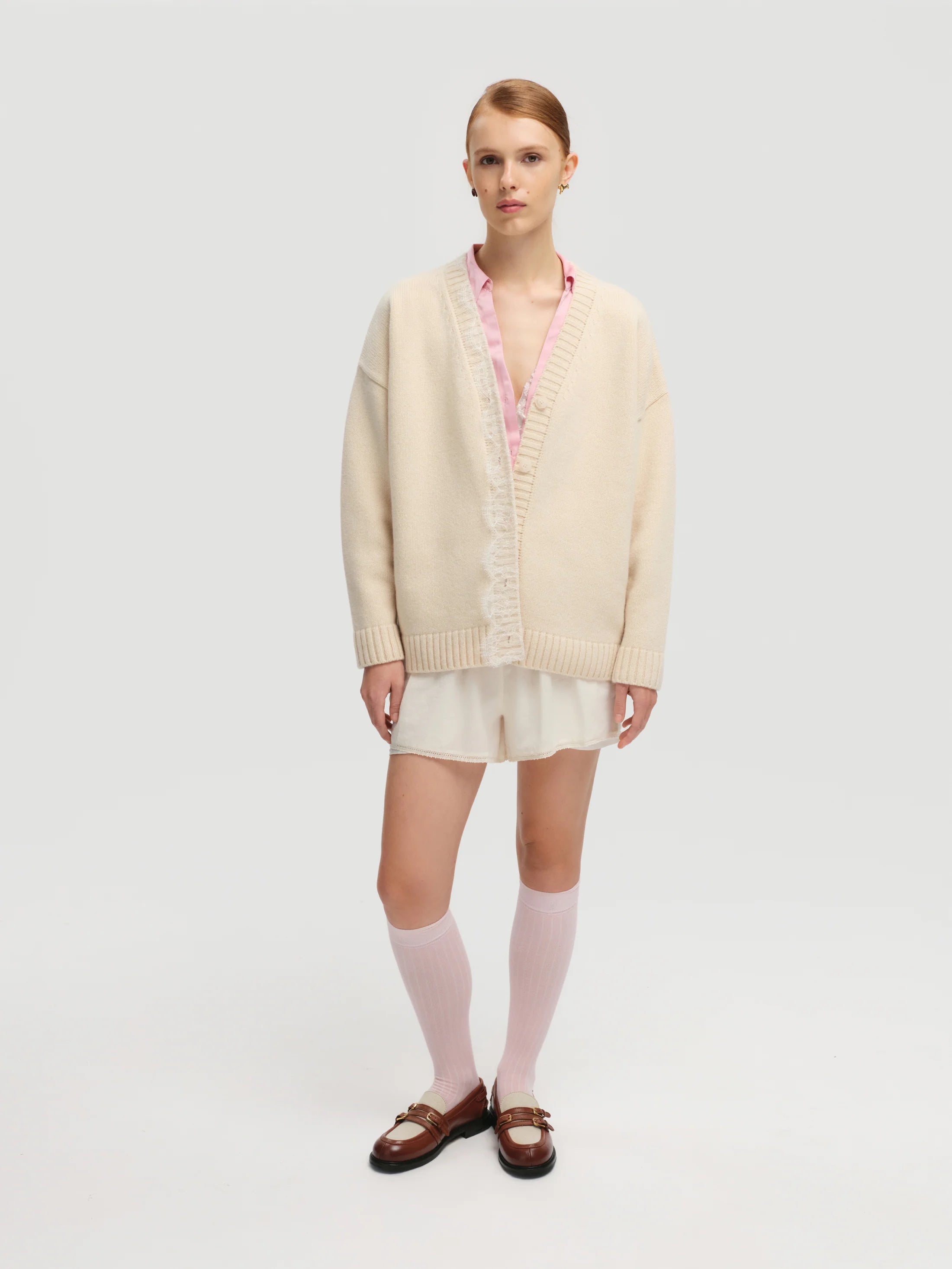 Lace-trimmed Cardigan in Milk