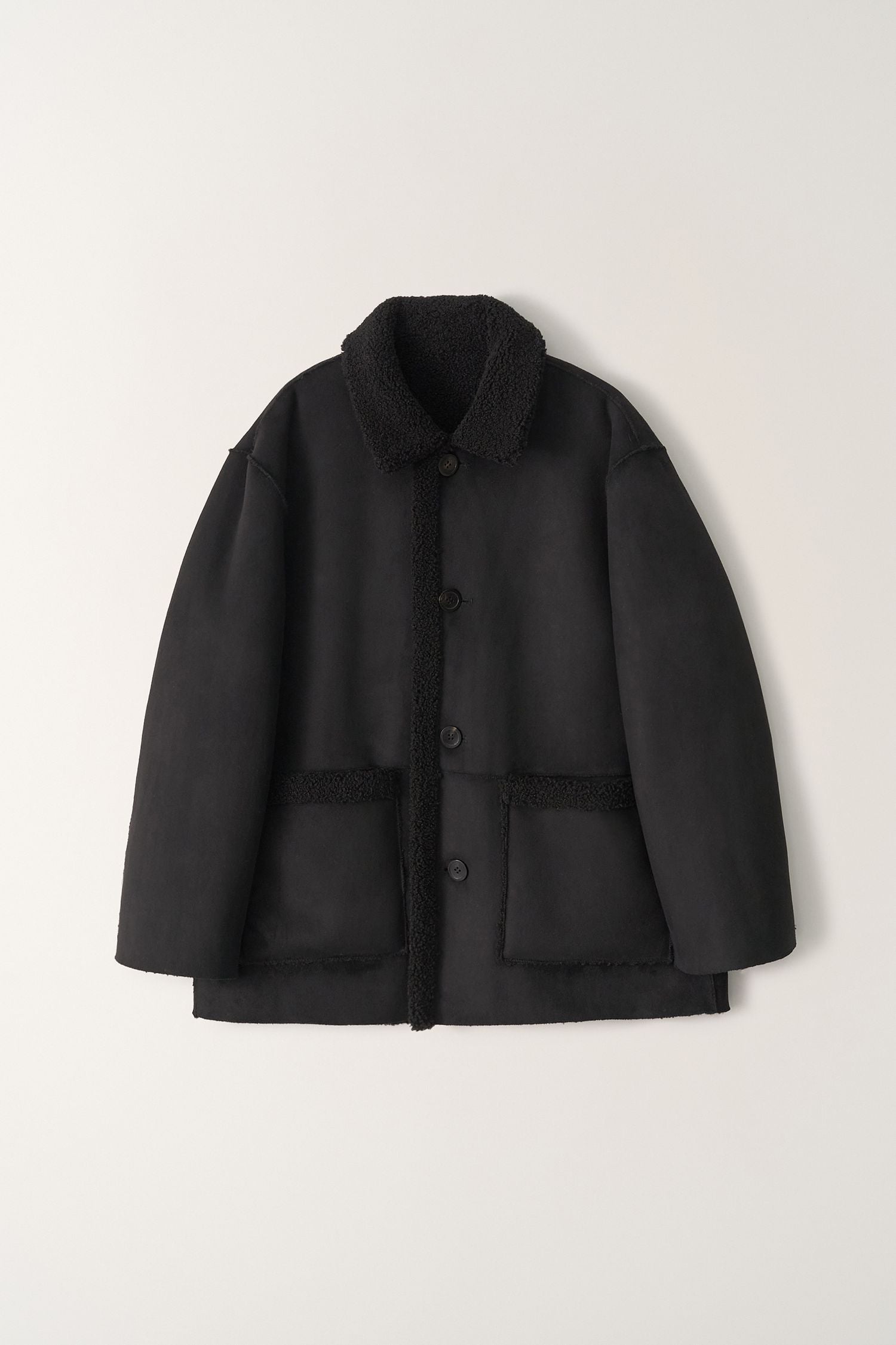 SHEARLING REVERSIBLE CAR COAT Black