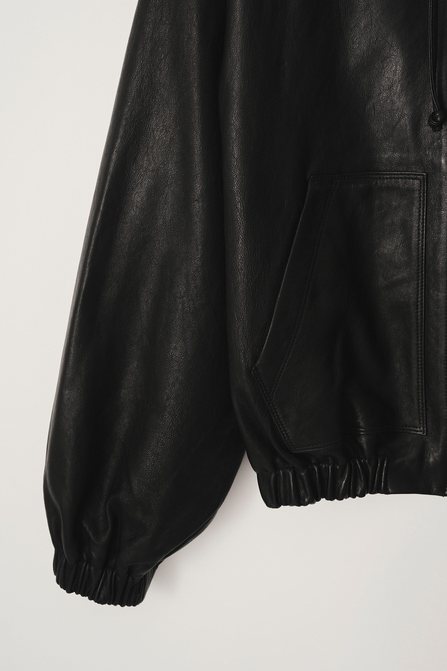HOODED LEATHER BLOUSON JACKET