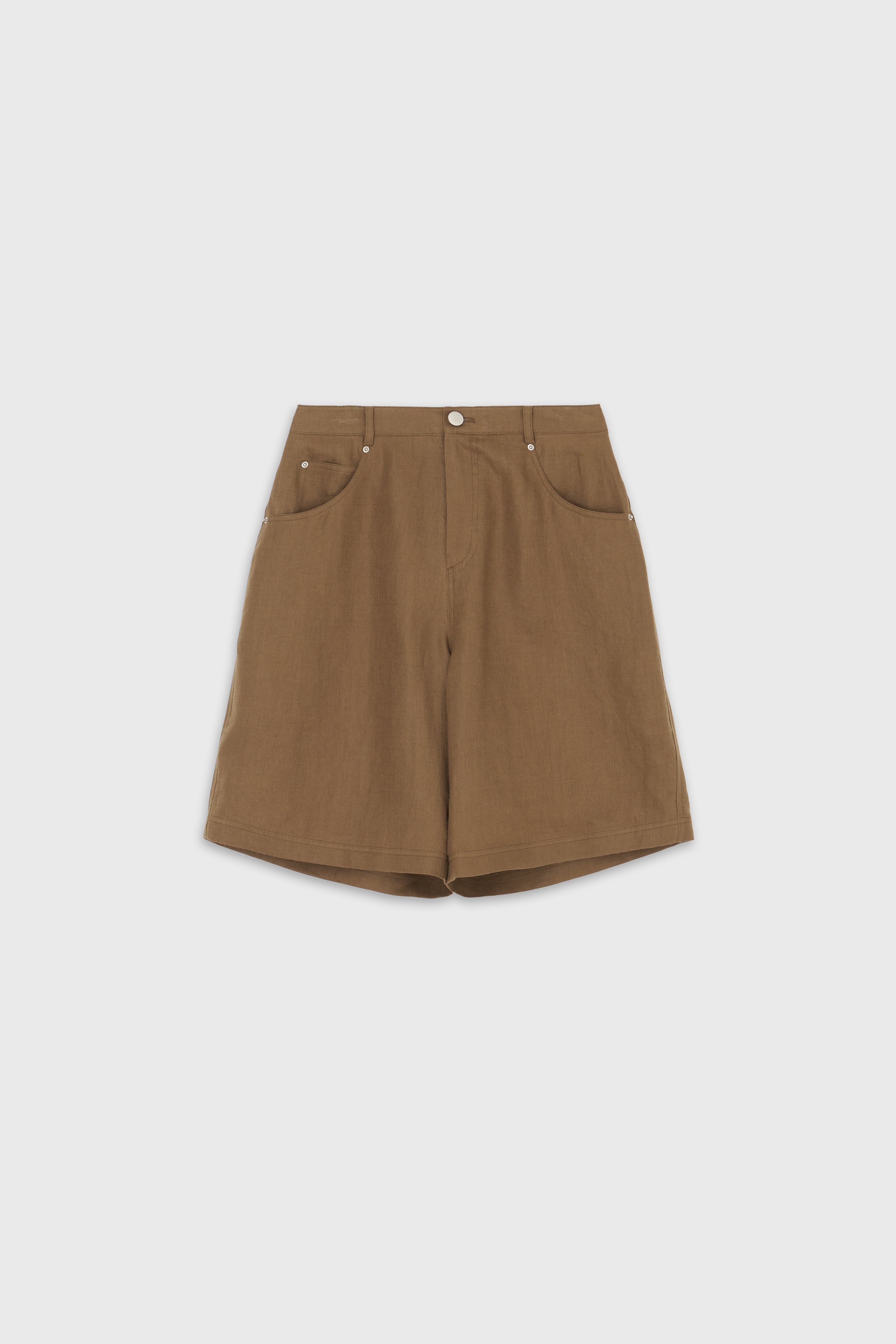 LINEN DENIM BERMUDA - Brown