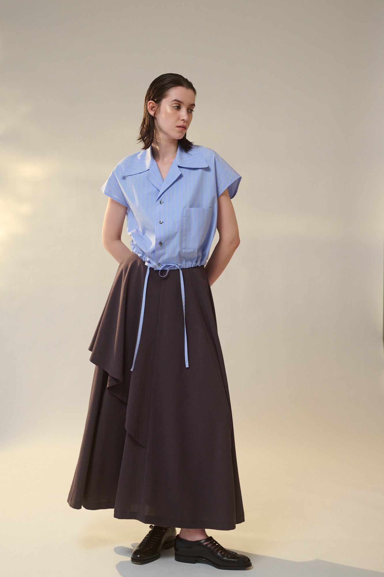 Open Collar Cropped Shirt