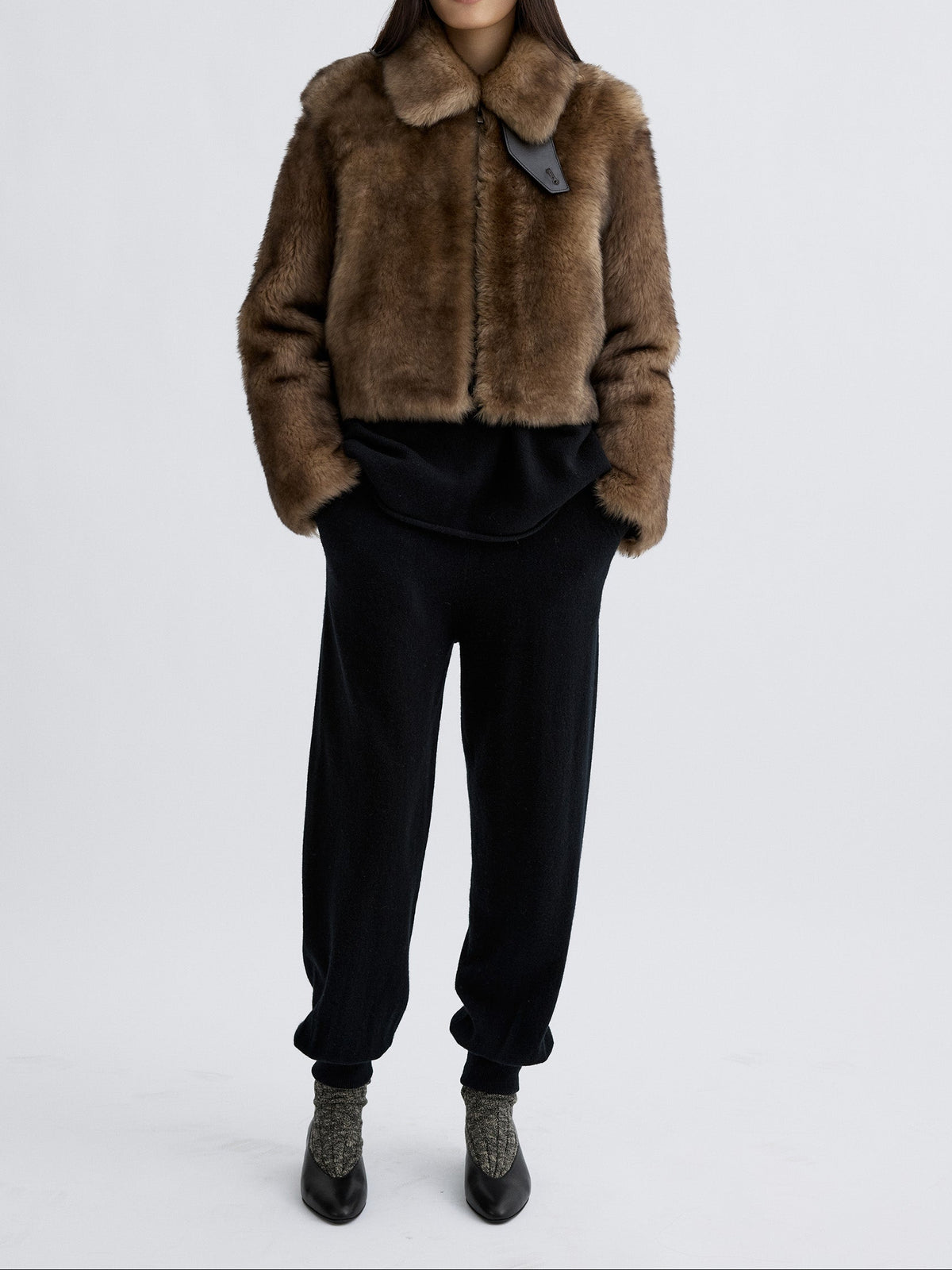 ALYSSA LAMB FUR HIGH NECK JACKET