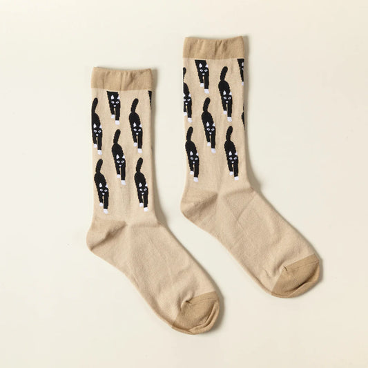 Cat Coming Socks - Beige - Warmgrey Tail