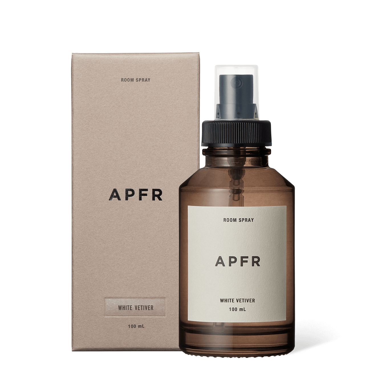 Minimalist APFR White Vetiver room spray bottle – elegant Japanese home fragrance with fresh vetiver, subtle citrus, and woody notes, designed to purify and elevate any living space.