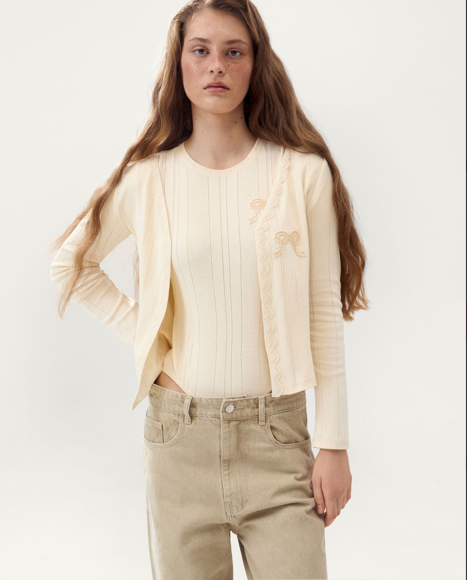 TEXTURED CARDIGAN IN MILK